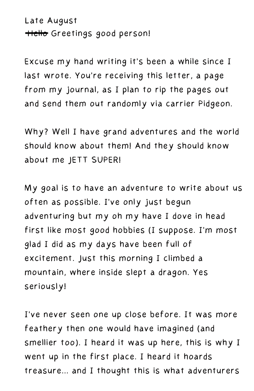 Page one of Jett’s letter.